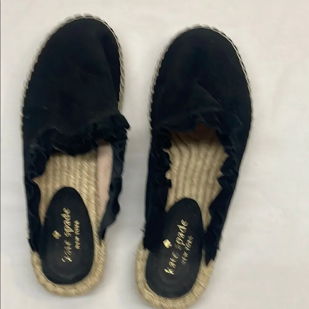 Kate Spade Black Suede Ruffled Espadrille Mules Size 7